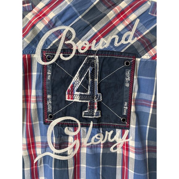 Parish Nation Mens Size XL Plaid Patches Distressed Shirt Casual Bound‎ Glory - Picture 9 of 12
